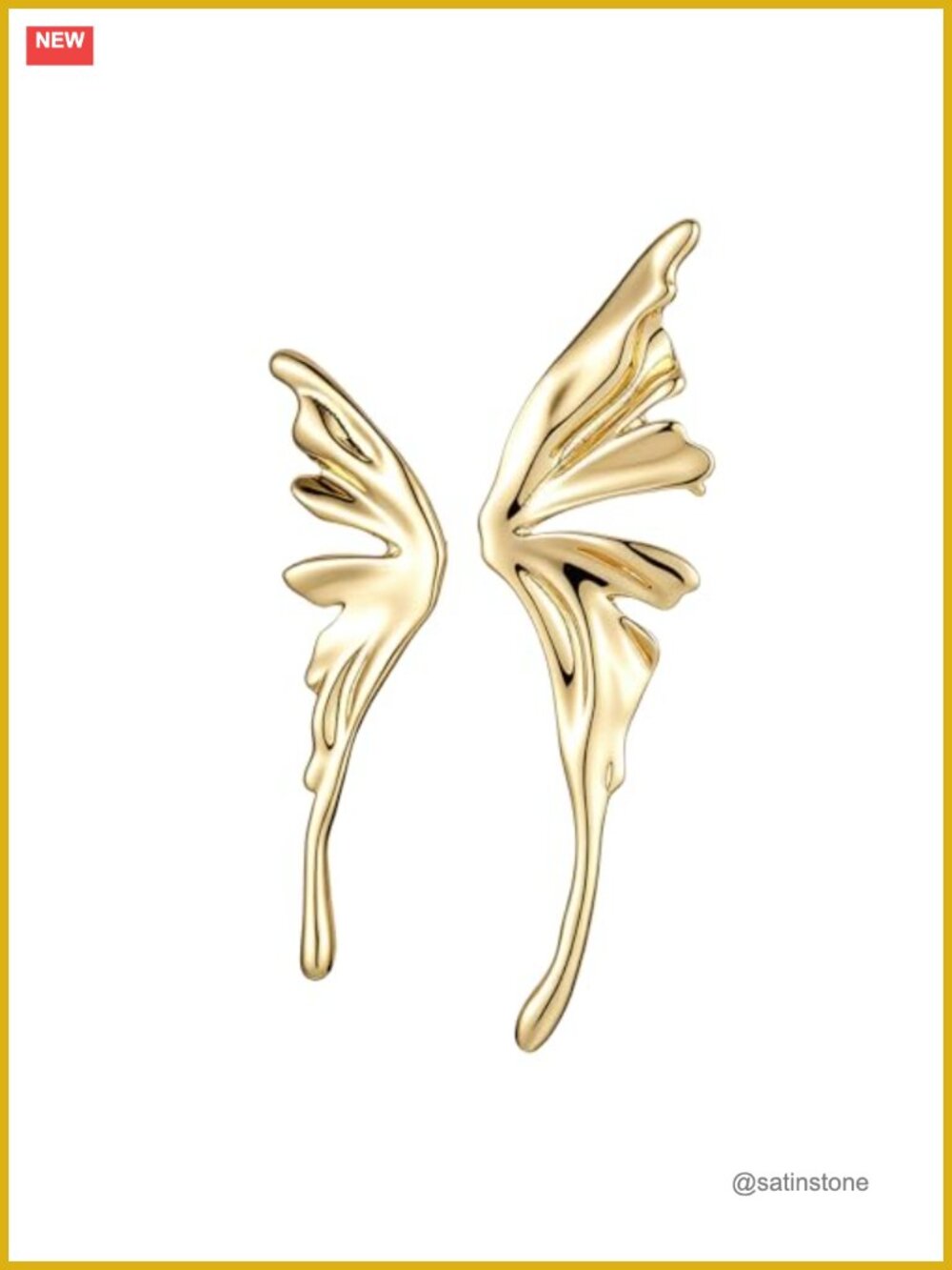 Gold Plated Alloy Asymmetric Butterfly Wing Stud Earrings Hypoallergenic Women